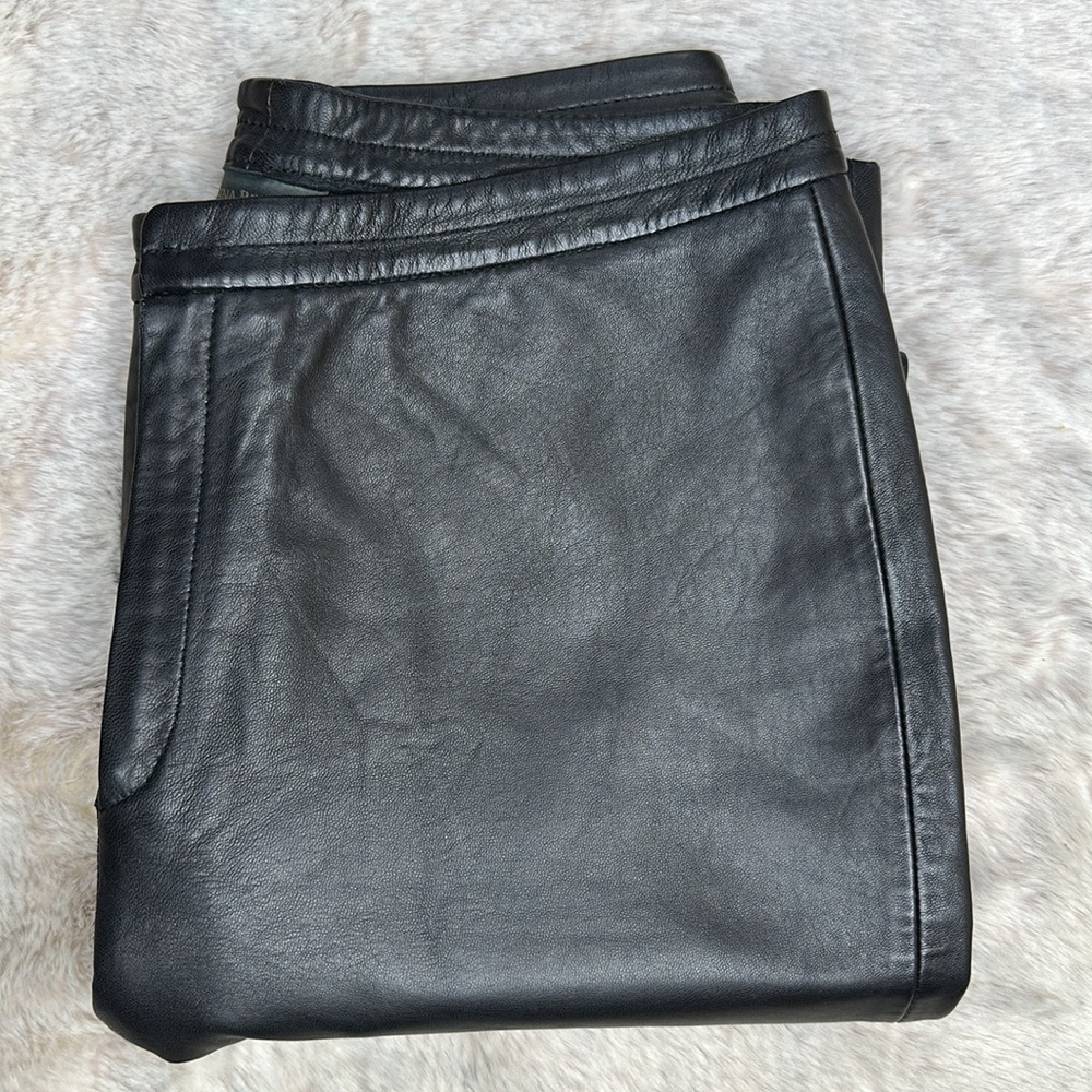 Banana Republic | Black Leather Pants with Zipper Details at the Hem